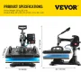 Heat Press 12x15 tommer 10 i 1 varmepresse 1000W