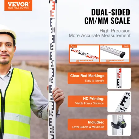 Målestang 4M Metric Telescopic Grade Rod CM/ MM m/ boble niveau