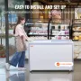Commercial Ice Cream Display Case, 370 L Chest Freezer, Mobile Glass Top Deep Freezer, Restaurant Gelato Dipping Cabinet with 8 