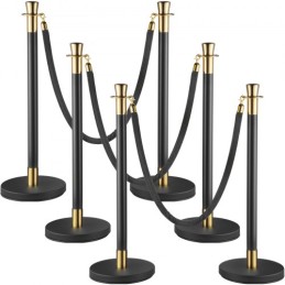 Crowd Control Stanchion Stanchion Set 6 stykker sæt m/ sort fløjl reb