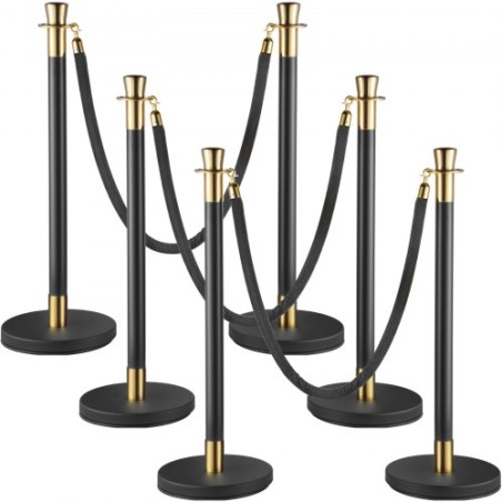 Crowd Control Stanchion Stanchion Set 6 Pieces Set w/ Black Velvet Rope