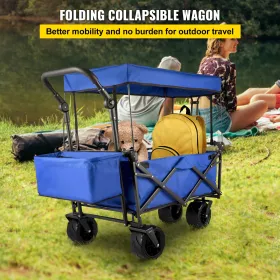 Collapsible Wagon Cart, Foldable Wagon Cart w/ Removable Canopy 600D Oxford Cloth, Collapsible Wagon Oversized Wheels Portable