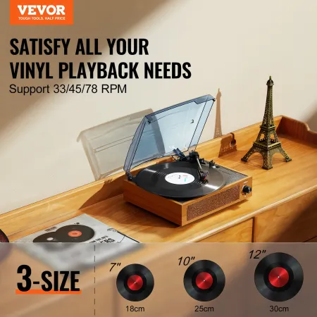 Vinyl Record Player, 3-Speed, Belt Driven Turntable Record Player with Built-in 3W Speaker Magnetic Cartridge, Support 33/45/78 