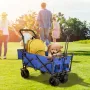 Collapsible Wagon with Canopy, 220lbs Foldable Wagon, Beach Wagon Cart with Big Wheels and Canopy with Adjustable Push Pulling H