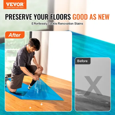 Carpet Protection Film, 24" x 200' Floor and Surface Shield with Self Adhesive Backing & Easy Installation, Polyethylene Adhesiv
