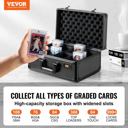 Graded Card Storage Box, 4 Slots, Graded Sports Cards Holder Carrying Case with Coded Lock Foam Dividers, for 108 PSA Graded Car