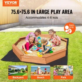 Wooden Sandbox with Cover Octagonal Sand Box Sand Pit Outdoor Ages 3-12