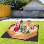 Wooden Sandbox with Cover, 75.6 x 75.6 x 9.1 in Octagonal Sand Box, Sand Pit with 4 Seating and Bottom Liner, Kids Sandbox for O