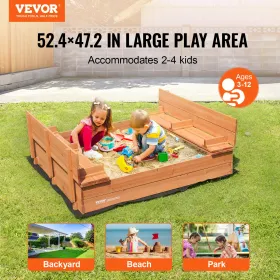 Wooden Sandbox Sand Box Sand Pit with Bottom Liner for Outdoor Ages 3-12