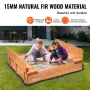 Wooden Sandbox, 52.4 x 47.2 x 16.9 in Sand Box, Sand Pit with Foldable Bench Seats and Bottom Liner, Natural Wood Kids Sandbox f
