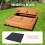 Wooden Sandbox, 52.4 x 47.2 x 16.9 in Sand Box, Sand Pit with Foldable Bench Seats and Bottom Liner, Natural Wood Kids Sandbox f