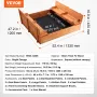Wooden Sandbox, 52.4 x 47.2 x 16.9 in Sand Box, Sand Pit with Foldable Bench Seats and Bottom Liner, Natural Wood Kids Sandbox f
