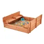 Wooden Sandbox, 52.4 x 47.2 x 16.9 in Sand Box, Sand Pit with Foldable Bench Seats and Bottom Liner, Natural Wood Kids Sandbox f