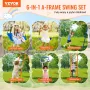 Swing Sets for Backyard, 6 in 1 Swing Set with 2 Swings, Trapeze Bar, Climbing Ladder, Climbing Net, and Basketball Hoop, 440lbs