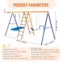 Swing Sets for Backyard, 6 in 1 Swing Set with 2 Swings, Trapeze Bar, Climbing Ladder, Climbing Net, and Basketball Hoop, 440lbs
