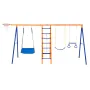 Swing Sets for Backyard, 6 in 1 Swing Set with 2 Swings, Trapeze Bar, Climbing Ladder, Climbing Net, and Basketball Hoop, 440lbs