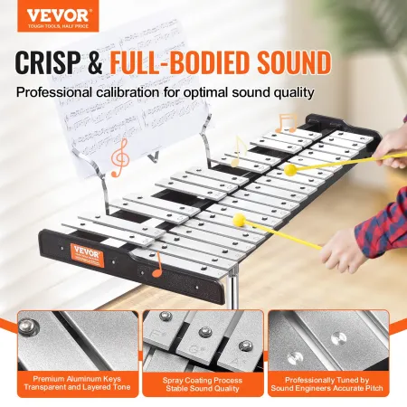 30 Note Glockenspiel Xylophone Bell Kit, Professional Percussion Instrument Set with Mallets, Drum Sticks, Music Stand, 203mm / 