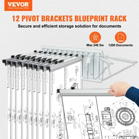 Wall Mount Blueprint Storage Rack Blueprint Holder med 12