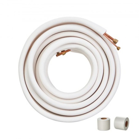 15240mm Mini Split Line Set, 6.4 & 12.7mm O.D Copper Pipes Tubing and Triple-Layer Insulation, for Mini Split Air Conditioning