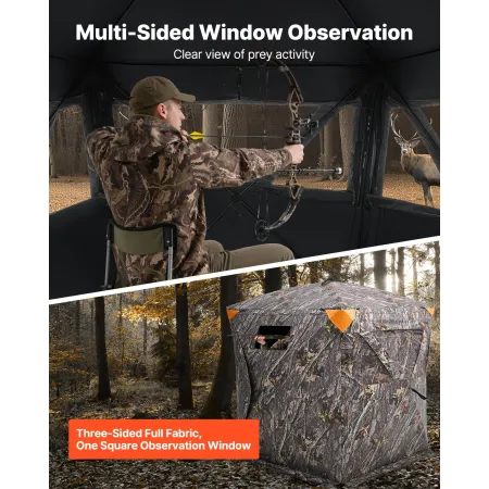 Hunting Blind, 270° Ground Blind, 2-3 Person Pop Up Deer Blind for Hunting with Carrying Bag, Portable Resilient Hunting Tent, 3