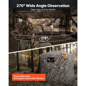 Hunting Blind, 270° See Through Ground Blind, 2-3 Person Pop Up Deer Blind for Hunting with Carrying Bag, Portable Resilient Hun
