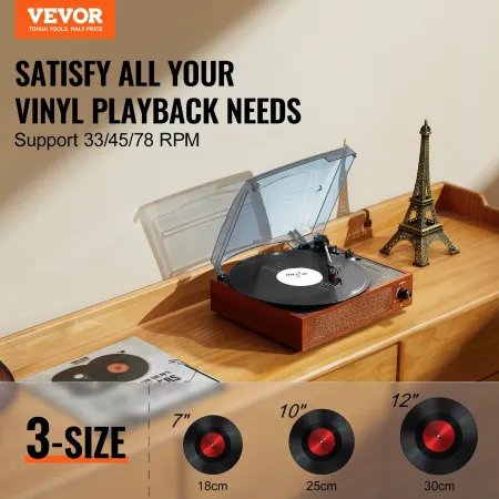 Vinyl Record Player, 3-Speed, Belt Driven Turntable Player with Built-in 5W Stereo Speakers Magnetic Cartridge, Support 33/45/78