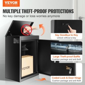 Package Delivery Boxes for Outside 15.4" x 10.6" x 20.5", Galvanized Steel Wall Mount Mailbox with Coded Lock, Anti-Theft