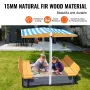 Wooden Sandbox with Canopy, 57.3 x 47.2 x 47.2 in Sand Box, Sand Pit with Foldable Bench Seats and Bottom Liner, Natural Wood Ki