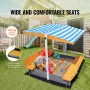 Wooden Sandbox with Canopy, 57.3 x 47.2 x 47.2 in Sand Box, Sand Pit with Foldable Bench Seats and Bottom Liner, Natural Wood Ki