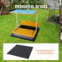 Wooden Sandbox with Canopy, 57.3 x 47.2 x 47.2 in Sand Box, Sand Pit with Foldable Bench Seats and Bottom Liner, Natural Wood Ki