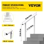 Handrail Outdoor Stairs, 3ft, 34 Inch Outdoor Handrail White Outdoor Stair Railing Adjustable from 0 to 60 Degrees Handrail for 