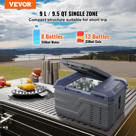 Car Refrigerator, 12 Volt Car Refrigerator Fridge, 9 L Single Zone Portable Freezer, -4℉-68℉ Adjustable Range, 12/24V DC and 100