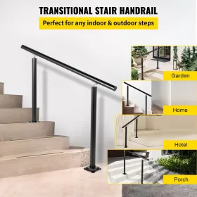 Handrail Outdoor Stairs, 4ft, 34 Inch Outdoor Handrail Black Outdoor Stair Railing Adjustable from 0 to 60 Degrees Handrail for
