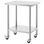 Stainless Steel Work Table 24 x 30 x 38 Inch, with 4 Wheels, 3 Adjustable Height Levels, Heavy Duty Food Prep Worktable for Comm