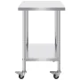 Stainless Steel Work Table 24 x 30 x 38 Inch, with 4 Wheels, 3 Adjustable Height Levels, Heavy Duty Food Prep Worktable for Comm