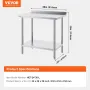 24 x 36 x 36 Inch Stainless Steel Work Table, Commercial Food Prep Worktable Heavy Duty Prep Worktable, Metal Work Table with Ad