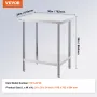 Stainless Steel Prep Table, 24 x 30 x 34 Inch, Heavy Duty Metal Worktable with 3 Adjustable Height Levels, Commercial Workstatio