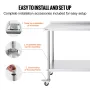 24 x 48 x 40 Inch Stainless Steel Work Table, Commercial Food Prep Worktable with Casters, Heavy Duty Prep Worktable, Metal Work