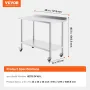 24 x 48 x 40 Inch Stainless Steel Work Table, Commercial Food Prep Worktable with Casters, Heavy Duty Prep Worktable, Metal Work