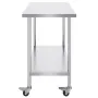 Stainless Steel Work Table 24 x 48 x 38 Inch, with 4 Wheels, 3 Adjustable Height Levels, Heavy Duty Food Prep Worktable for Comm