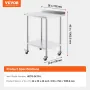24 x 30 x 40 Inch Stainless Steel Work Table, Commercial Food Prep Worktable with Casters, Heavy Duty Prep Worktable, Metal Work