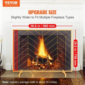 Fireplace Screen Single Panel, Sturdy Iron Mesh Fireplace Screen, 980(L) x758(H)MM Spark Guard Cover, Simple Installation, Free