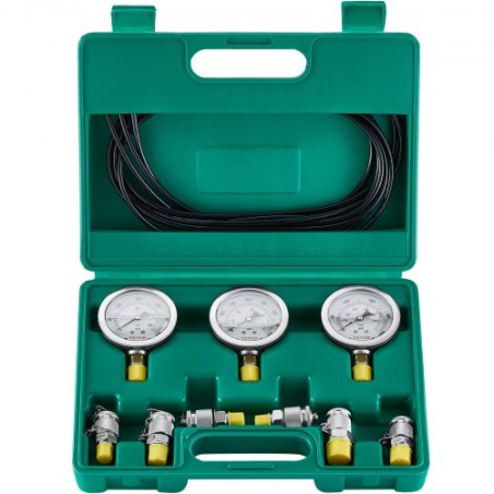 Hydraulic Pressure Test Kit, 250/400/600bar, 3 Gauges 6 Test Couplings 3 Test Hoses, Excavator Hydraulic Test Gauge Set with