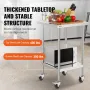 Stainless Steel Work Table 24 x 24 x 38 Inch, with 4 Wheels, 3 Adjustable Height Levels, Heavy Duty Food Prep Worktable for Comm