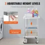Stainless Steel Work Table 24 x 24 x 38 Inch, with 4 Wheels, 3 Adjustable Height Levels, Heavy Duty Food Prep Worktable for Comm