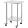 Stainless Steel Work Table 24 x 24 x 38 Inch, with 4 Wheels, 3 Adjustable Height Levels, Heavy Duty Food Prep Worktable for Comm
