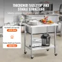 24 x 36 x 40 Inch Stainless Steel Work Table, Commercial Food Prep Worktable with Casters, Heavy Duty Prep Worktable, Metal Work