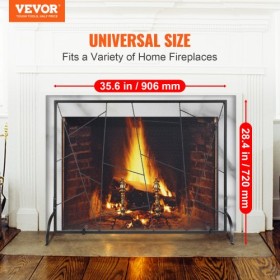 Fireplace Screen Single Panel, Sturdy Iron Mesh Fireplace Screen, 906(L) x720(H)MM Spark Guard Cover, Simple Installation, Free