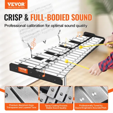 32 Bemærk Glockenspiel Xylophone Bell Kit med Mallets, Drum