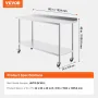 24 x 60 x 40 Inch Stainless Steel Work Table, Commercial Food Prep Worktable with Casters, Heavy Duty Prep Worktable, Metal Work